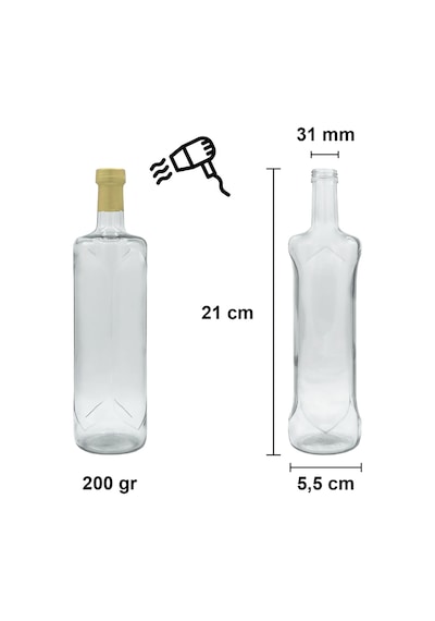 Afracam Piramit Şeffaf 250 ML Cam Şişe Kapak Kapüşon 16 Adet
