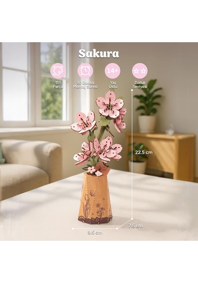 Rowood Tw101 Kiraz Çiçeği Sakura Dıy Minyatür Maket Model Seti Ahşap 3d Wooden Puzzle 3d Model Kit Ahşap Maket Dekoratif Hobi Seti
