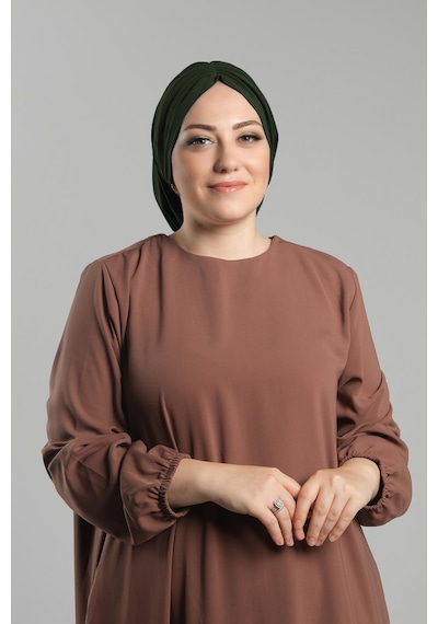 Hürrem Bone Haki Pratik Hazır Geçmeli Tesettür Bone Sandy Büzgülü Salaş 2119 09 Haki