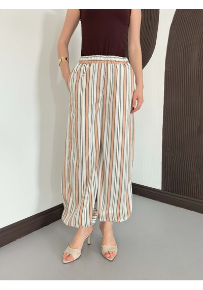 Verymoda Çizgili Salaş Pantolon D3094 Pudra