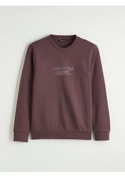 Lcwaıkıkı Classic Mürdüm Bisiklet Yaka Baskılı Erkek Sweatshirt
