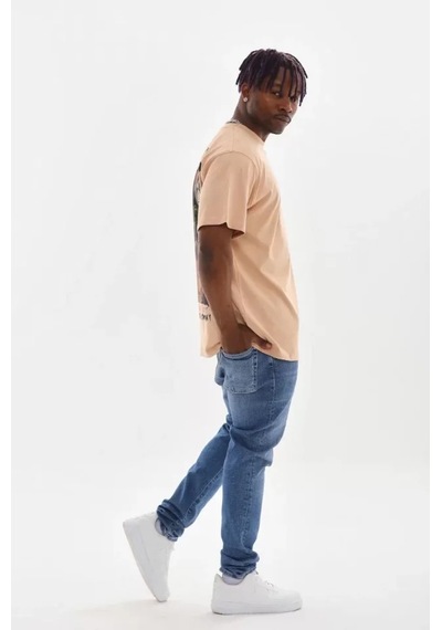 Veraura Lifestyle Unisex Baskılı Oversize T-shirt - Bej