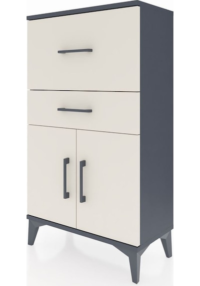 Arges Komodin Tek Raflı 2 Çekmeceli 2 Kapaklı 60x30x106 Antrasit-aytaşı Antrasit