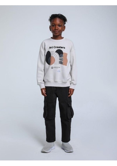 Jack Lions Erkek Çocuk Art Creators Yazılı İnce Şardonlu 2 İplik Sweatshirt-14256 Gri