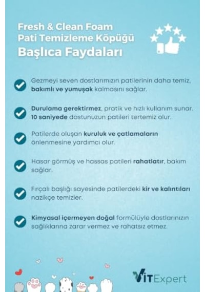 Fresh & Clean Foam Durulama Gerektirmeyen Pati Temizleme Köpüğü 150 Ml Enerji Sınıfı A+