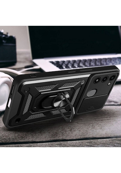 Tecno Spark 8c İle Uyumlu Kılıf Magnetik Standlı Kamera Korumalı Sürgülü Kapak