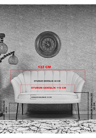 İstiridye Takım Siyah Boyalı Telli Ayak Çay Seti Koltuk Takımı Ma Çok Renkli