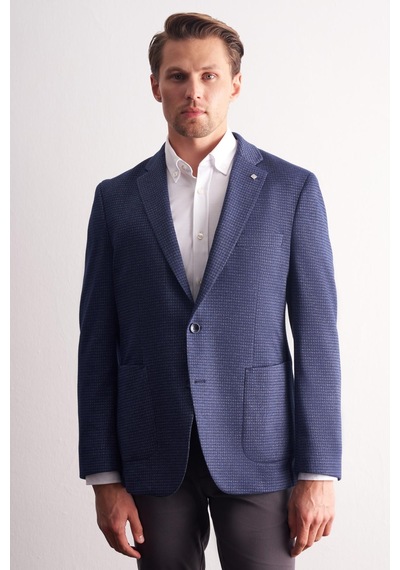 İmza Lacivert Mono Yaka Kendinden Desenli Esnek 6 Drop Comfort Fit Classic Ceket 1002255154 Lacivert