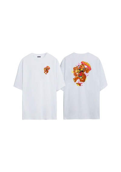 Thewert Unisex Havok Bear Ön Arka Baskılı Beyaz Oversize T-shirt