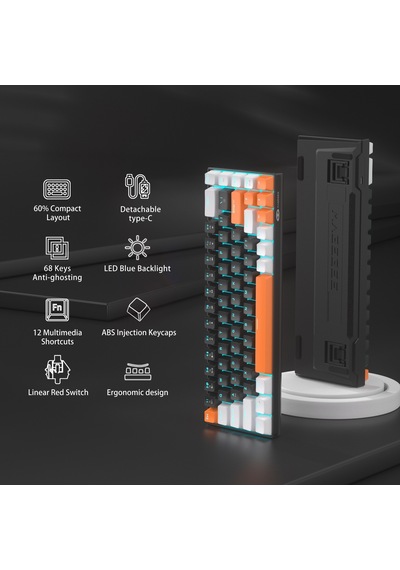 Magegee Mk-box 68 Tuş Kablolu Mekanik Red Switch Türkçe Q Turuncu-siyah Gaming Klavye