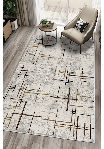 West Home Dijital Baskı Yıkanabilir Kaymaz Taban Salon Halısı Mutfak Halısı Yolluk Wh 488 Beige