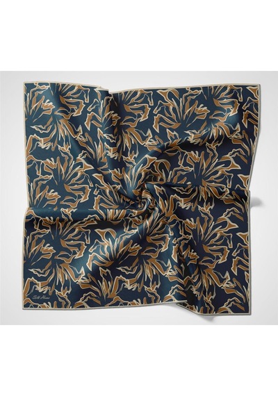 Silk Home Pamuk Polyester Soft Eşarp Koyu Mavi Soyut Desenli Tok Duruşlu 90x90 Çok Renkli