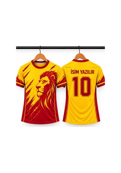 Sonvadi İsim Yazılır Yetişkin Futbol Forması Arslan Baskılı Sarı-kırmızı Özel Tasarım Forma Sarı Sarı