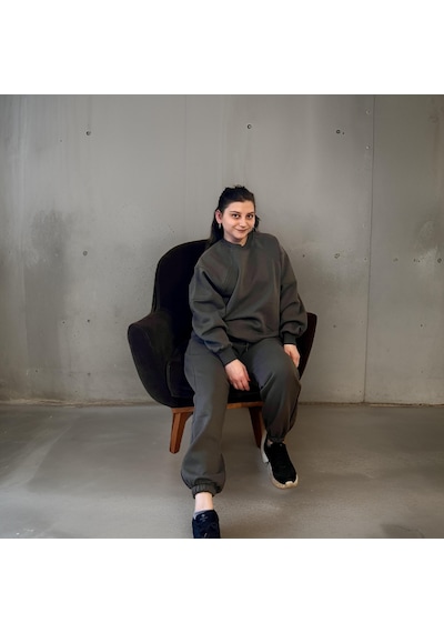 Ceyss Design Unisex Üç İplik Şardonlu Sweatshirt Eşofman Takımı-haki Haki