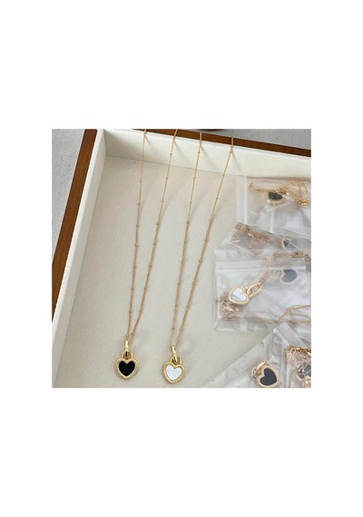 Shade - Çift Taraflı Siyah Beyaz Kalp Paslanmaz Çelik Unisex 14 Şubat Özel Tasarım Hediye Kolye Gold
