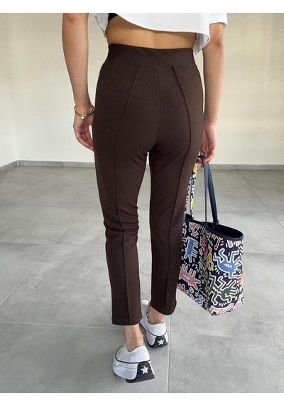 Paw Garage Çimalı Dar Paça Palazzo Pantolon, En Boy Likralı, 36-50 Beden Arası, Iş Pantolonu Kahve