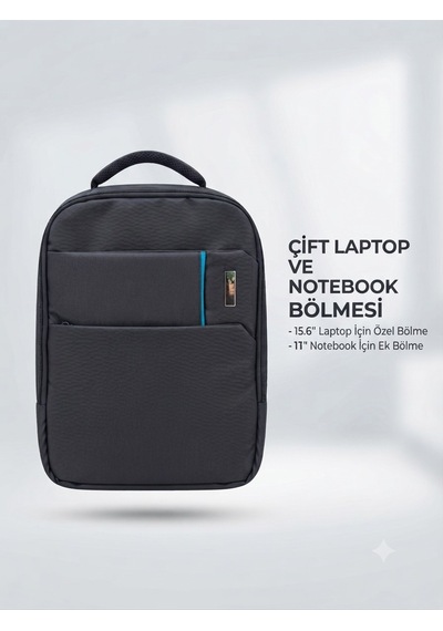 Laptop Sırt Çantası Su Geçirmez 15"6 İnç & 13" İnç Çift Notebook Bölmeli Terletmez Sırt Destekli 8683255014163 Siyah - Mavi