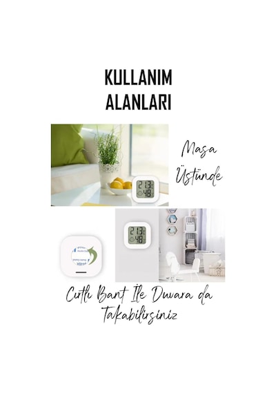 Mini Lcd Dijital Sıcaklık Nem Ölçer Termometre Higrometre - Duvara Takılabilir Beyaz