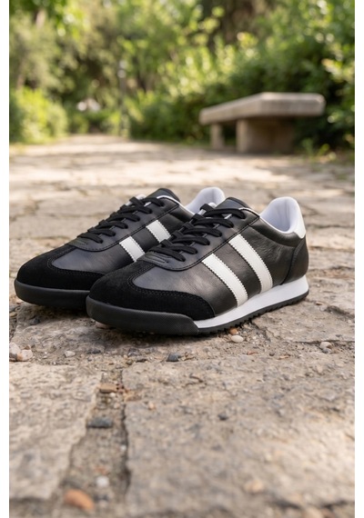 In Step Dark Unisex Siyah Deri Retro Sneaker - Günlük Spor Ayakkabı