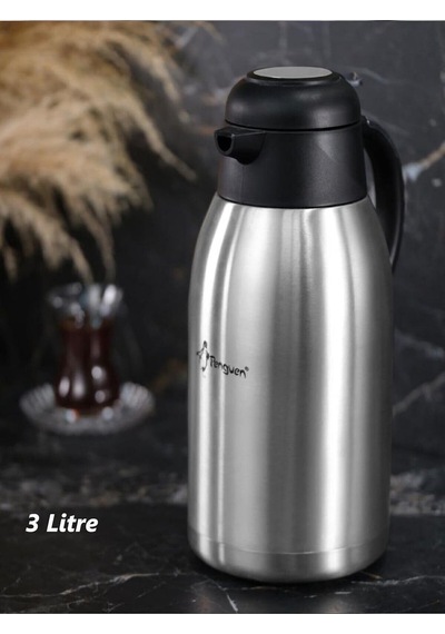 Penguenn Paslanmaz Çelik 3 Litre Çift Katlı Çay Termos 30 Çay Bardak Çok Renkli