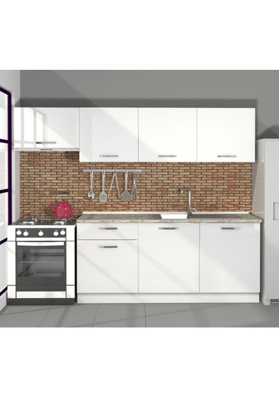 Decoraktiv Smart 240 Mdf Hazır Mutfak Dolabı - Tezgah Dahil - Parlak Beyaz