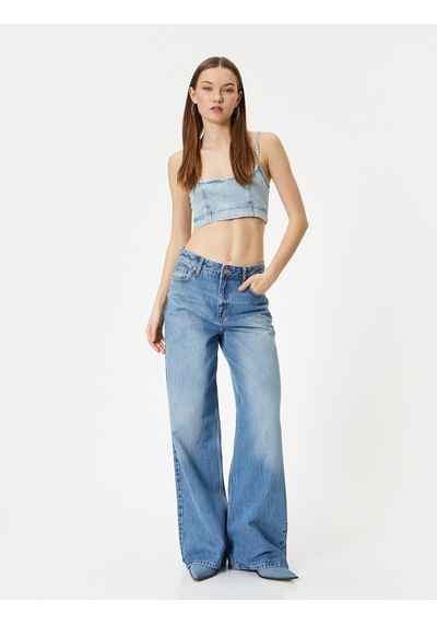 Koton Kot Büstiyer İnce Askılı Slim Fit Kare Yaka Açık İndigo 4sal30005md