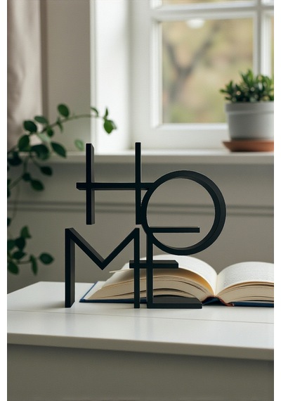 Home Dekor Yazısı Modern Ev Aksesuarı Minimalist Masa Üstü Dekor, Siyah Home Yazı Obje