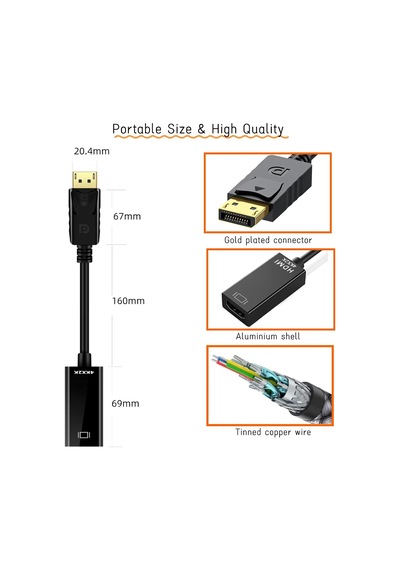 Displayport'tan Hdmı'ya Adaptör 4k/2k Tek Yönlü Dp'den Hdmı Monitöre, Kablo Displayport'tan Hdmı'ya Erkekten Dişiye Dp'den Hdmi'ye Alüminyum Gövde, Naylon Örgü Dizüstü Bilgisayar Pc Monitör Tv
