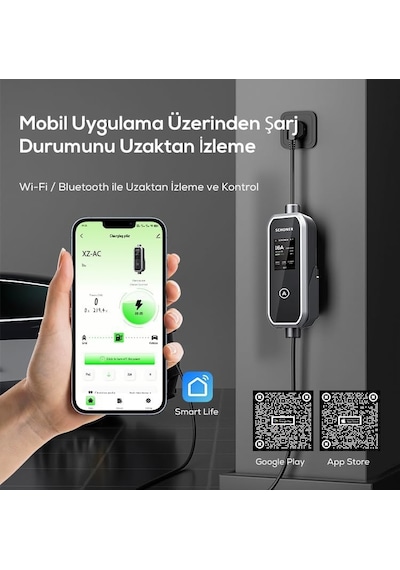 Schoner 3.5kw Taşınabilir Elektrikli Araç Şarj Istasyonu -tak Ve Şarj Et- Wi-fi/bluetooth Smart 5 Metre Tip2 Kabl Genel