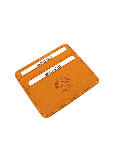 Westpolo Unisex Süper Slim Para Bölmeli Hakiki Deri İnce Kartlık Cüzdan 6 Bölmeli - Hardal Hardal
