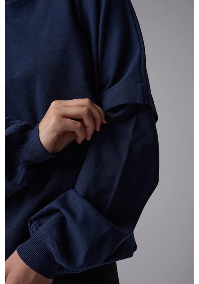 Defys Kadın Bisiklet Yaka Kol Detaylı Oversize Fit Basic Sweatshirt Lacivert - 598314741 Lacivert Defys Kadın Bisiklet Yaka Kol Detaylı Oversize Fit Basic Sweatshirt Lacivert - 598314741 Lacivert