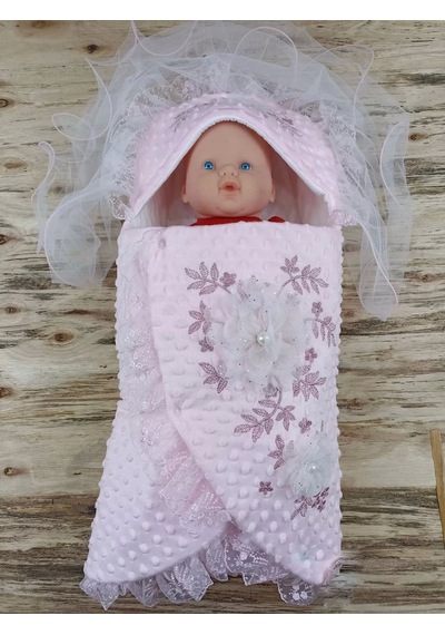 Yenidoğan Topçikli Gül Bahçesi Tül Örtülü Kız Erkek Bebek Klasik Kundak Bebek Battaniyesi Pembe Pembe
