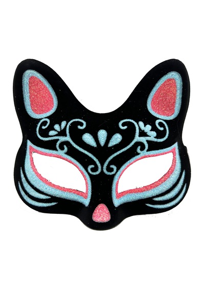 Siyah Renk Süet Kaplama Üzeri Mavi Kırmızı Simli Kedi Maskesi 17x14 Cm 5286