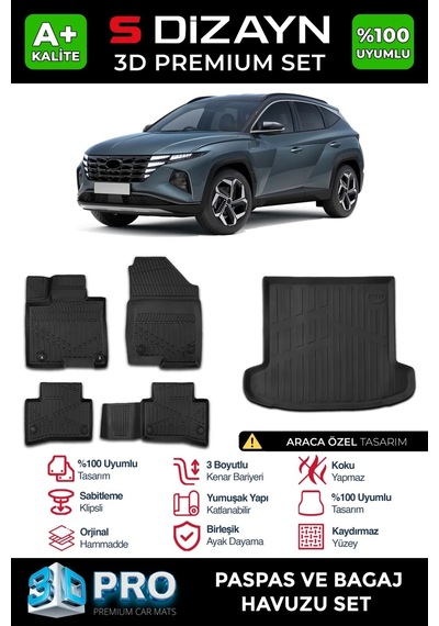 S-dizayn Hyundai Tucson 3d Pro Havuzlu Paspas Ve Bagaj Havuzu Seti 2'li Set 2021 Üzeri A+ Kalite