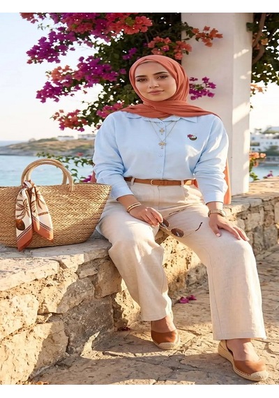 Mirve Butik Nakış Detaylı Uzun Gömlek Bebek Mavisi