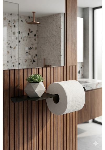 Telefon Raflı Siyah Metal Tuvalet Kağıtlığı Modern Wc Kağıt Tutucu Banyo Aksesuarı Siyah