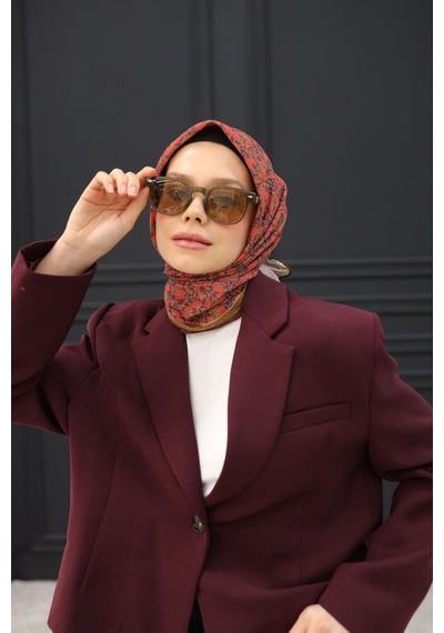 Silk Home Soft Eşarp 73077-16 Yağ Yeşili, Mürdüm, Parlak Turuncu