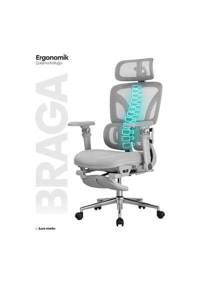 Braga Ergonomik Çalışma Koltuğu - Gri