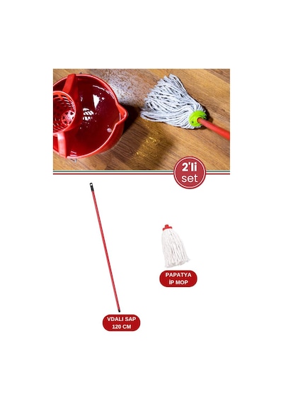 Standart Mop Temizlik Kovalarıyla Uyumlu Sap Ve Paspas Seti, 120cm Vidalı Metal Sap + Papatya İp Mop