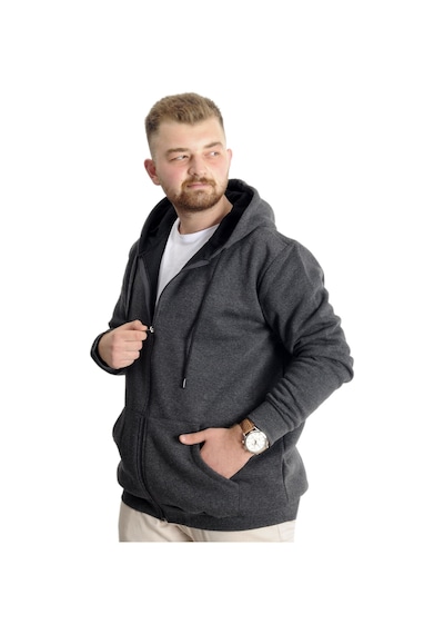 Mode Xl Büyük Beden Erkek Sweat Zippered Basic 20543 Antramelanj Antrasit