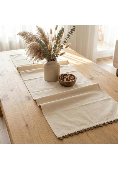 Canvas Runner El Yapımı Modern Dantel Detaylı, 40x140 Cm Masa Üstü Dekoratif Örtü Diğer