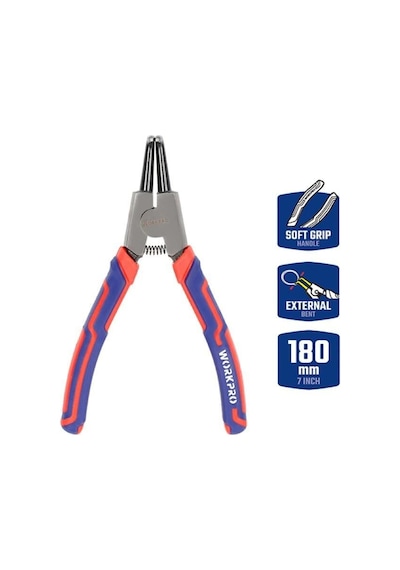 Workpro Wp231151 180mm Cr-v Eğri Uçlu Yaylı Profesyonel Dış Segman Pensesi Fr Wp231151