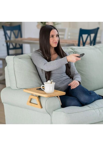 Orret Home Yaylı Tutamaçlı Bambu Koltuk Tepsisi Menteşeli, Kaymaz, Kolay Kullanımlı, Sağlam Tutan Yan Sehpa, Diğer
