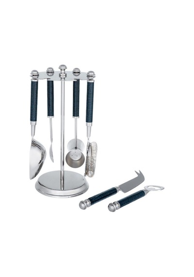 La Medore Blue Croco Leather Bartool Set L 4x14x27 Cm