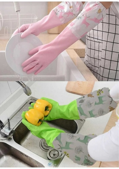 Lateks Uzun Eldiven Ev, Bulaşık, Banyo Temizliği Için Su Geçirmez Eldiven-karışıkrenk Çok Renkli Çok Renkli