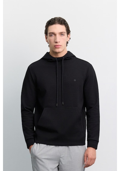 Avva Erkek Siyah Kapüşonlu Kolay Ütülenebilir İnterlok Regular Fit Sweatshirt B001034