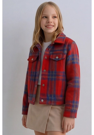 Esila Kids Kız Çocuk Kaşe Ceket Ekose Oduncu Gömlek Bordo