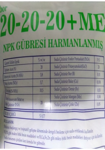 Meb Mebor 20 20 20 Harmanlanmış Npk Gübresi 1 KG. Azot. Fosfor.