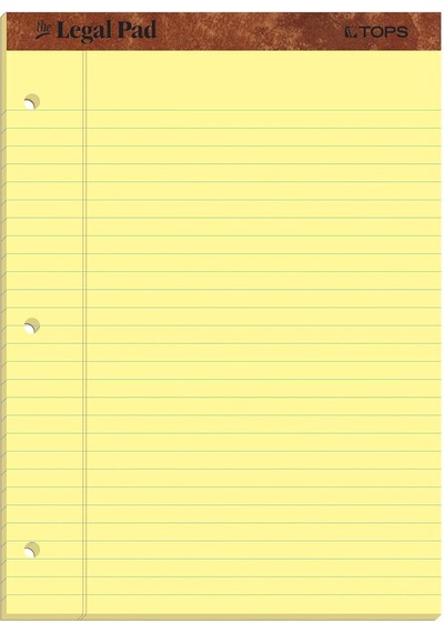 Tops Yasal Pad Legal Pad, 8 1/2 X 11 3/10,2 Cm, Delikli, 3-delik Delikli, Kanarienvoegel, Legal/genişlik Rule, Çok Renkli
