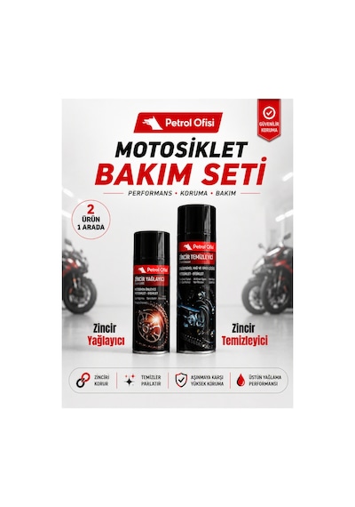 Petrol Ofisi Motosiklet Zincir Bakım Seti 2'li - Zincir Yağlayıcı Ve Zincir Temizleyici